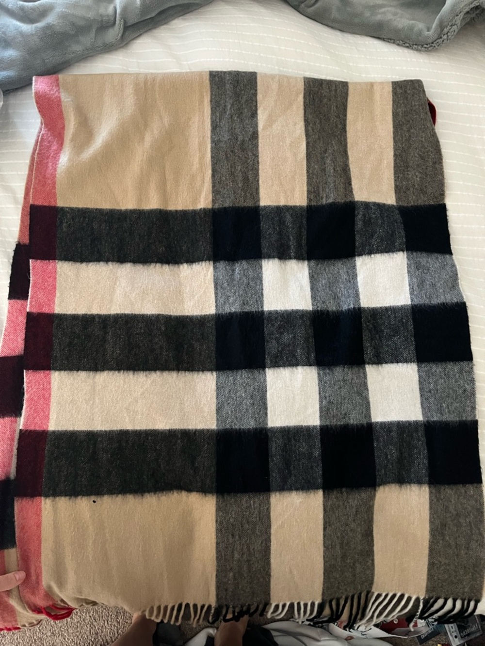 Burberry Beige Black Gray Classic Check Wool Scarf - Picture 2 of 4